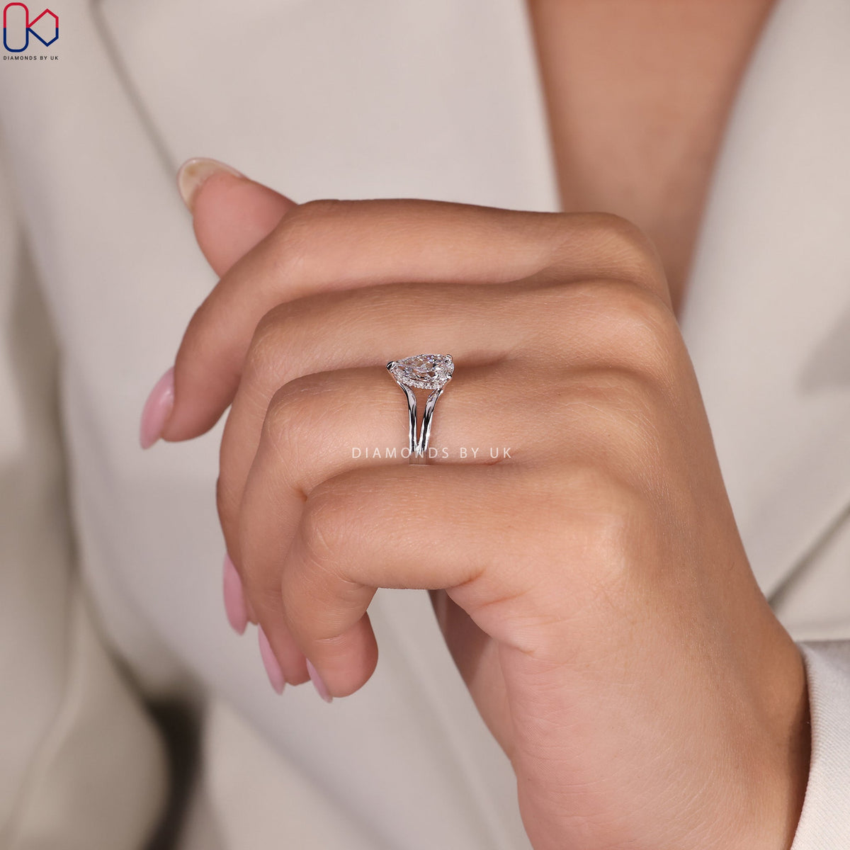 Pear Shape Diamond Ring - Split Shank