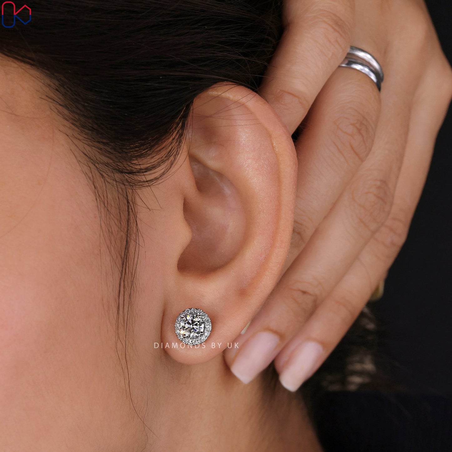 Round Diamond Earrings - Halo Design