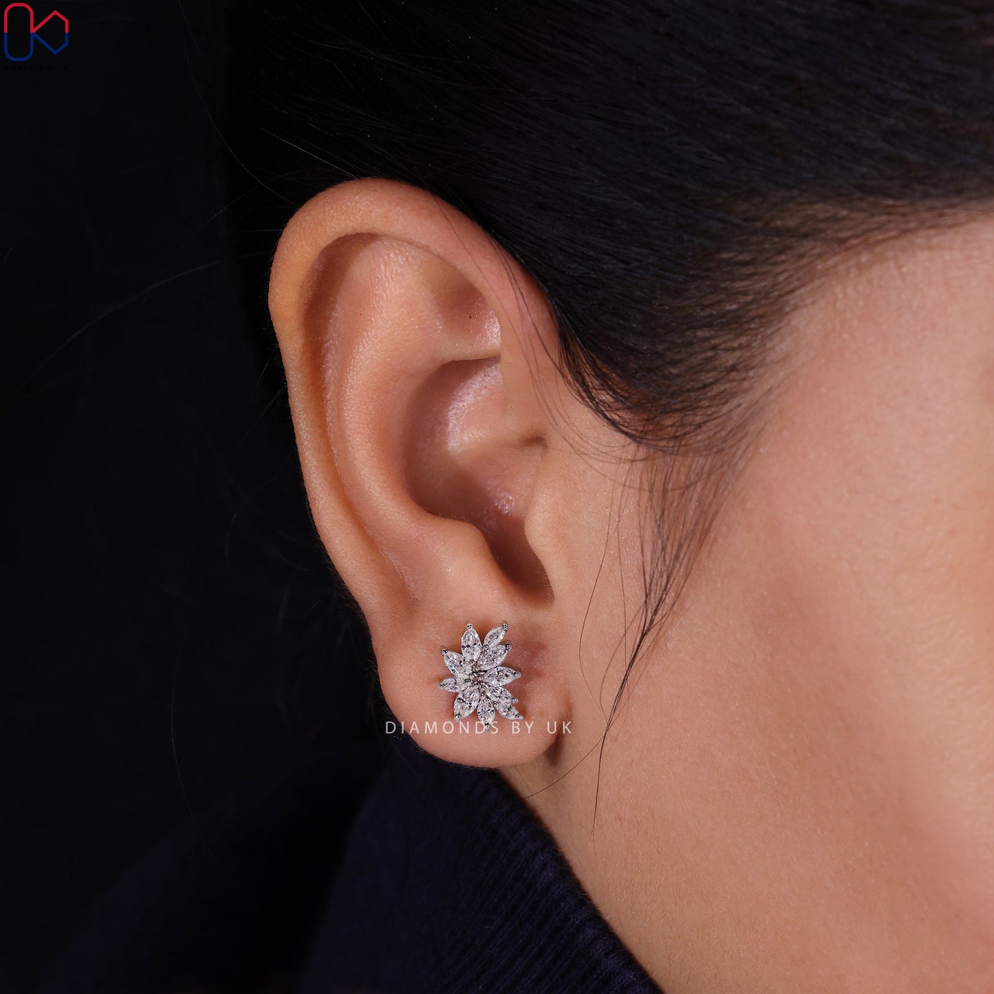 Diamond Cluster Earrings - Marquise Shape