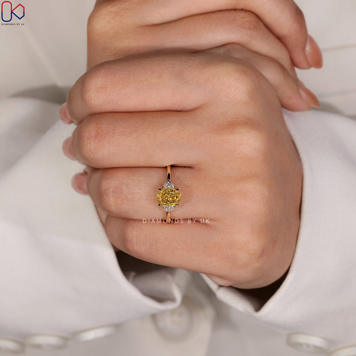 Yellow Diamond Engagement Ring - Oval And Half Moon