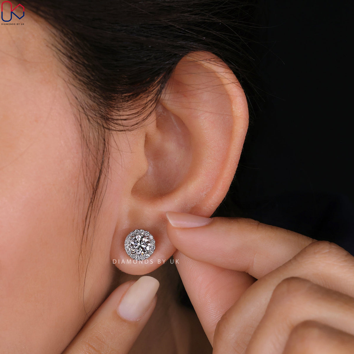 Round Diamond Earrings - Halo Design