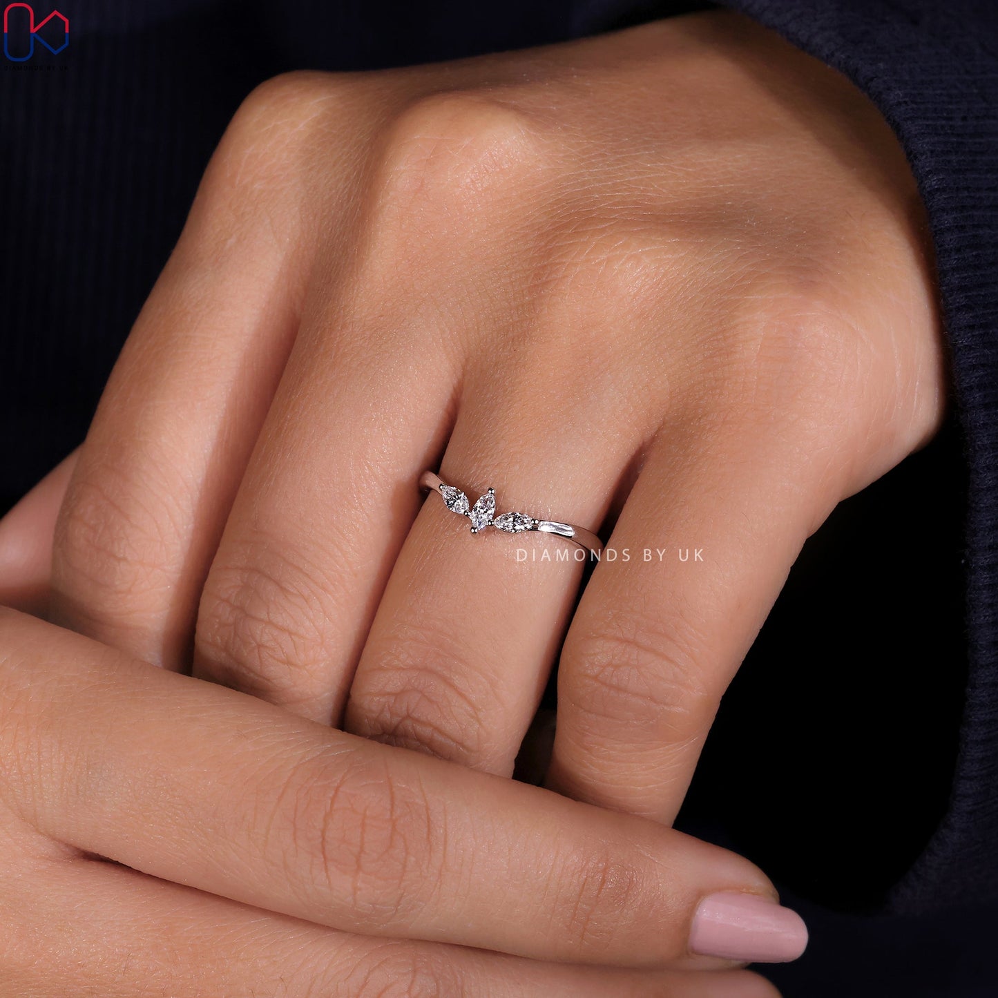 Marquise Wedding Band - 3 Stone Diamond