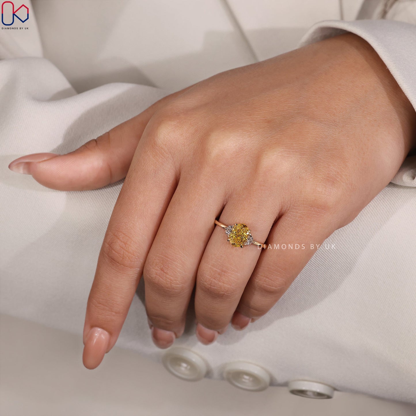 Yellow Diamond Engagement Ring - Oval And Half Moon