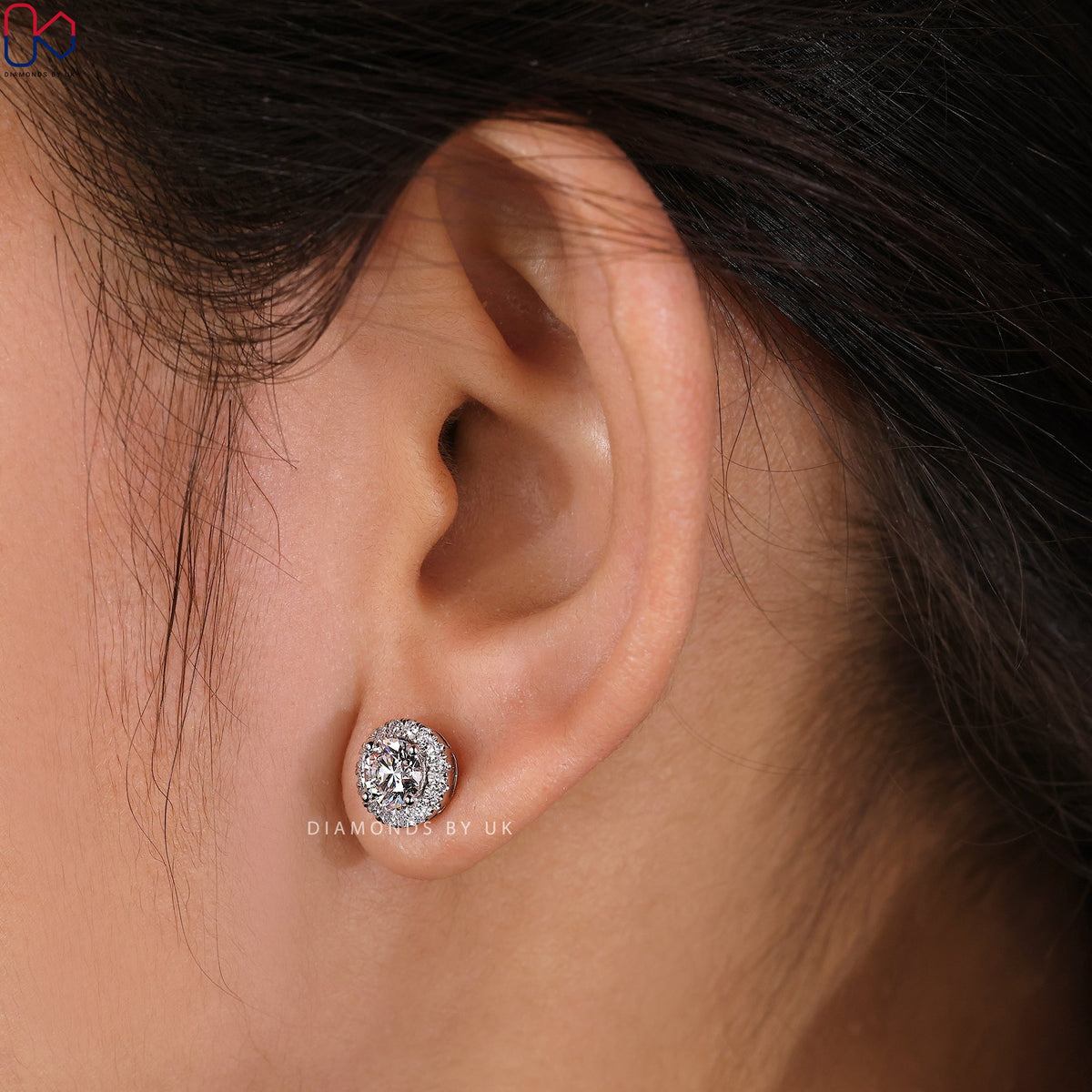 Round Diamond Earrings - Halo Design