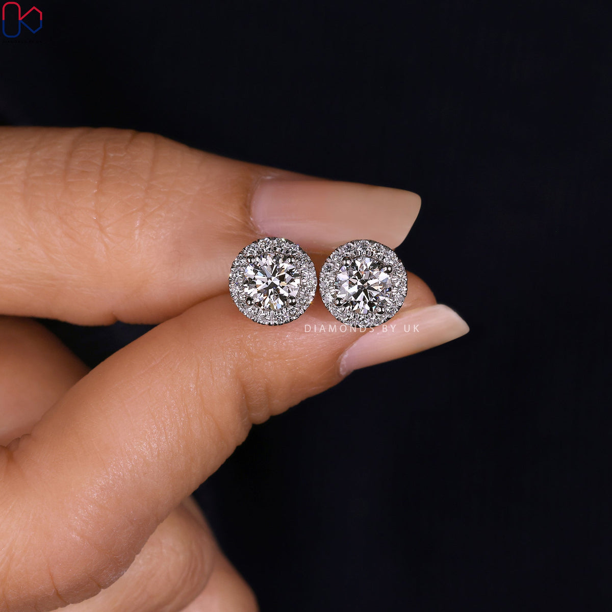 Round Diamond Earrings - Halo Design