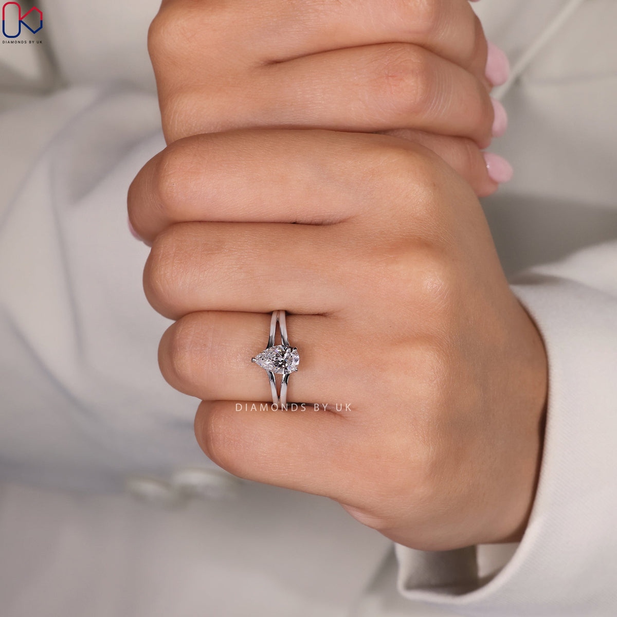 Pear Shape Diamond Ring - Split Shank