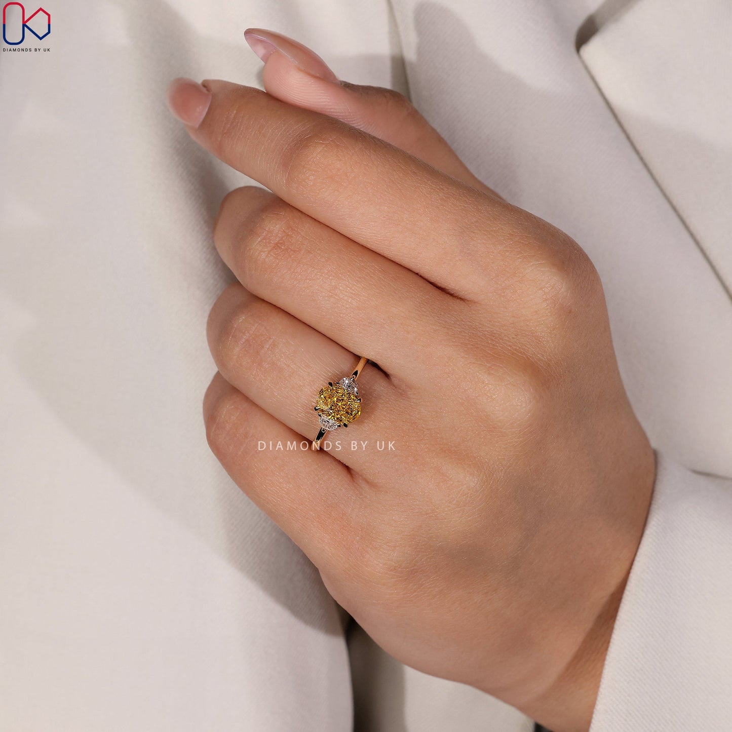Yellow Diamond Engagement Ring - Oval And Half Moon