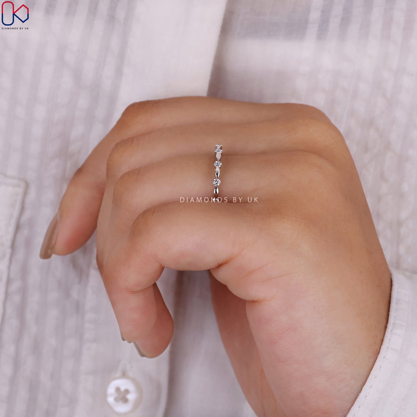 Unique Wedding Band - Round Cut Diamonds