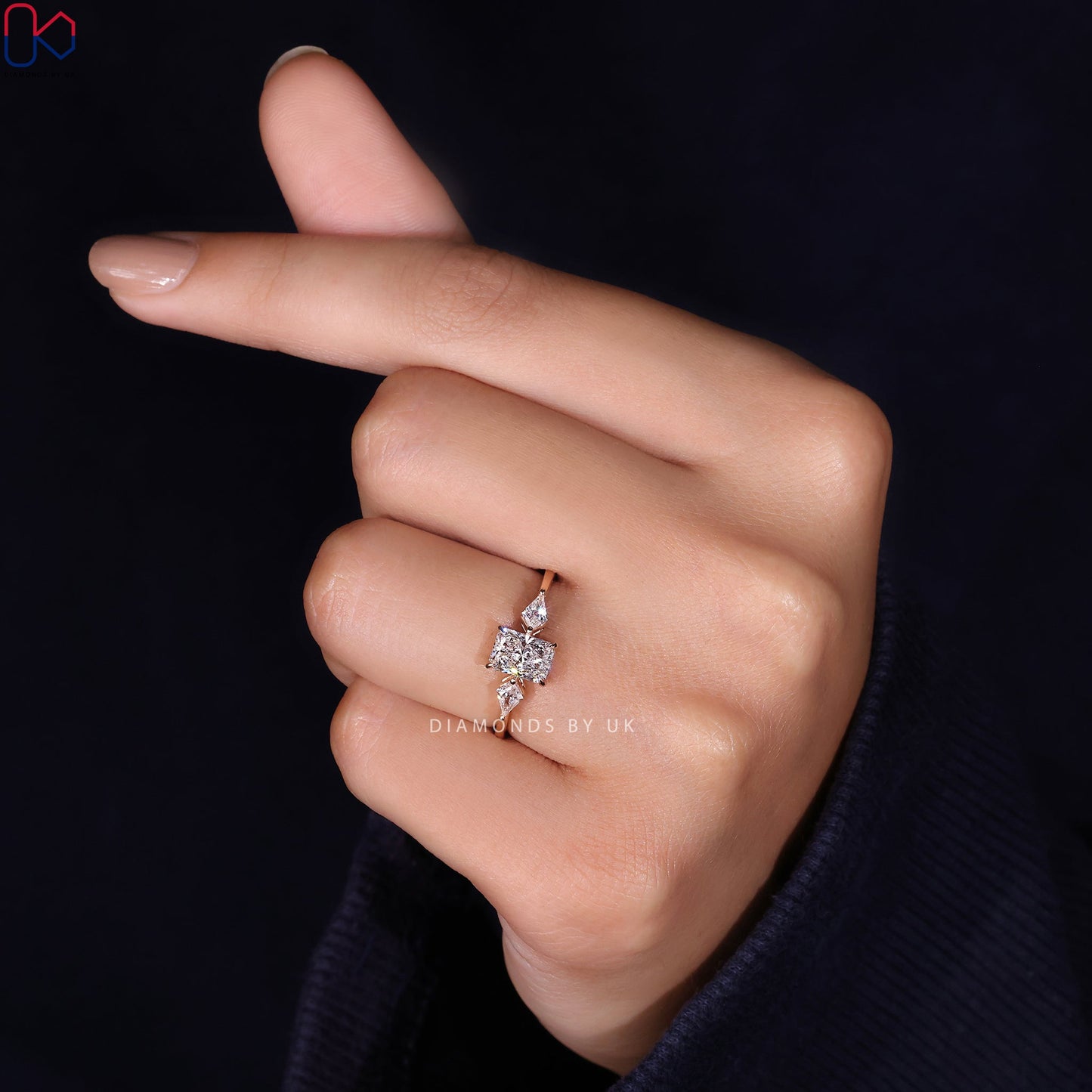 3 Stone Ring With Radiant and Kite Cut Diamonds