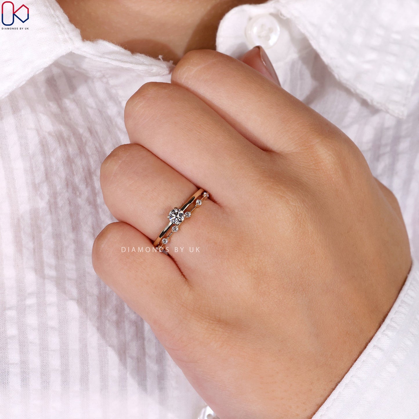 Round Cut Diamond Ring And Eternity Band