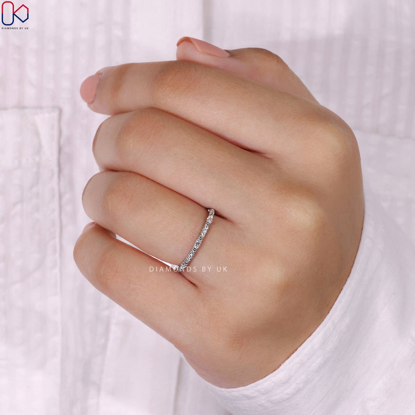 Half Eternity Wedding Band In White Gold