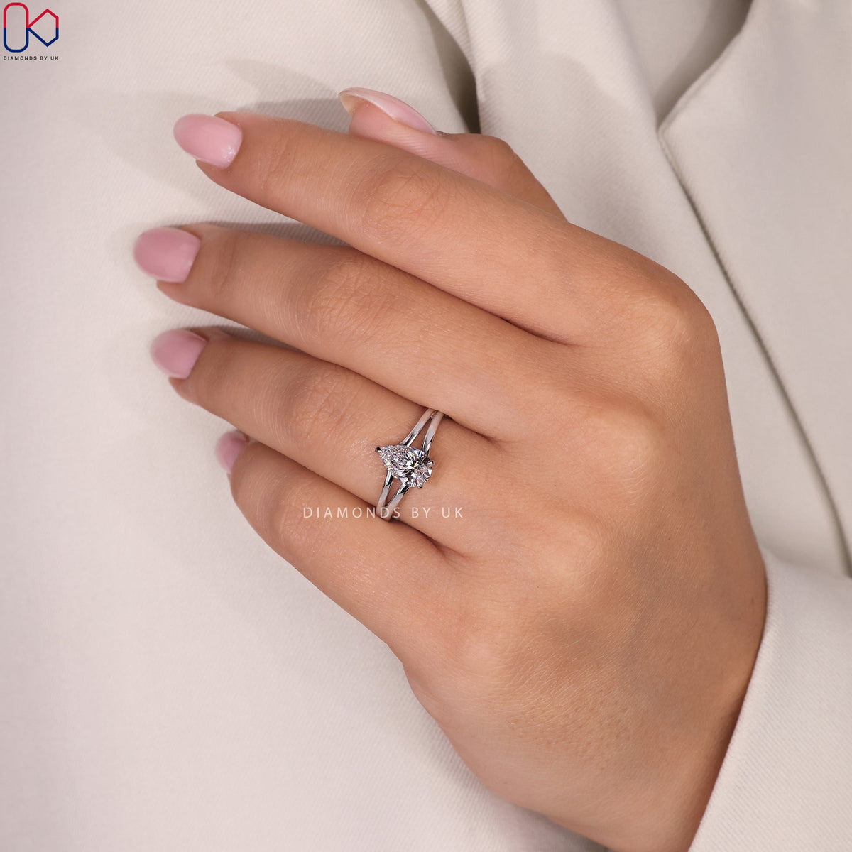 Pear Shape Diamond Ring - Split Shank