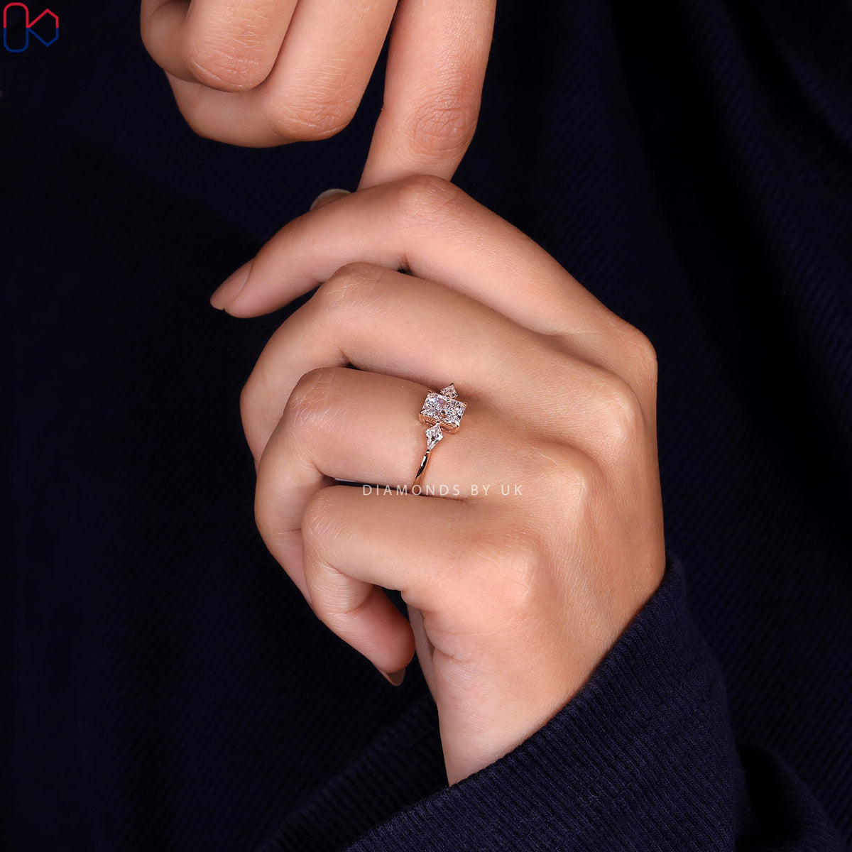 3 Stone Ring With Radiant and Kite Cut Diamonds