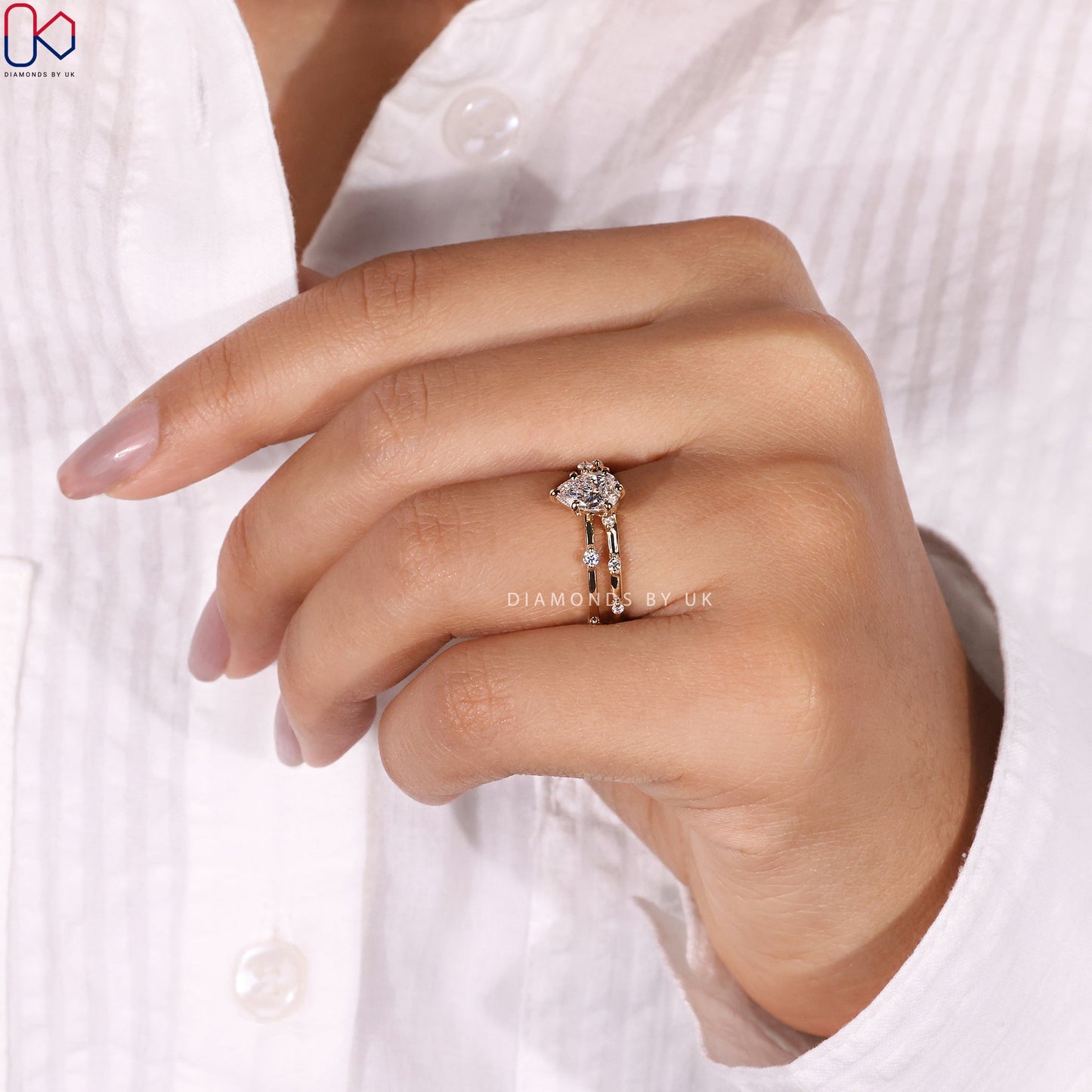 Pear Engagement Ring With Wedding Band