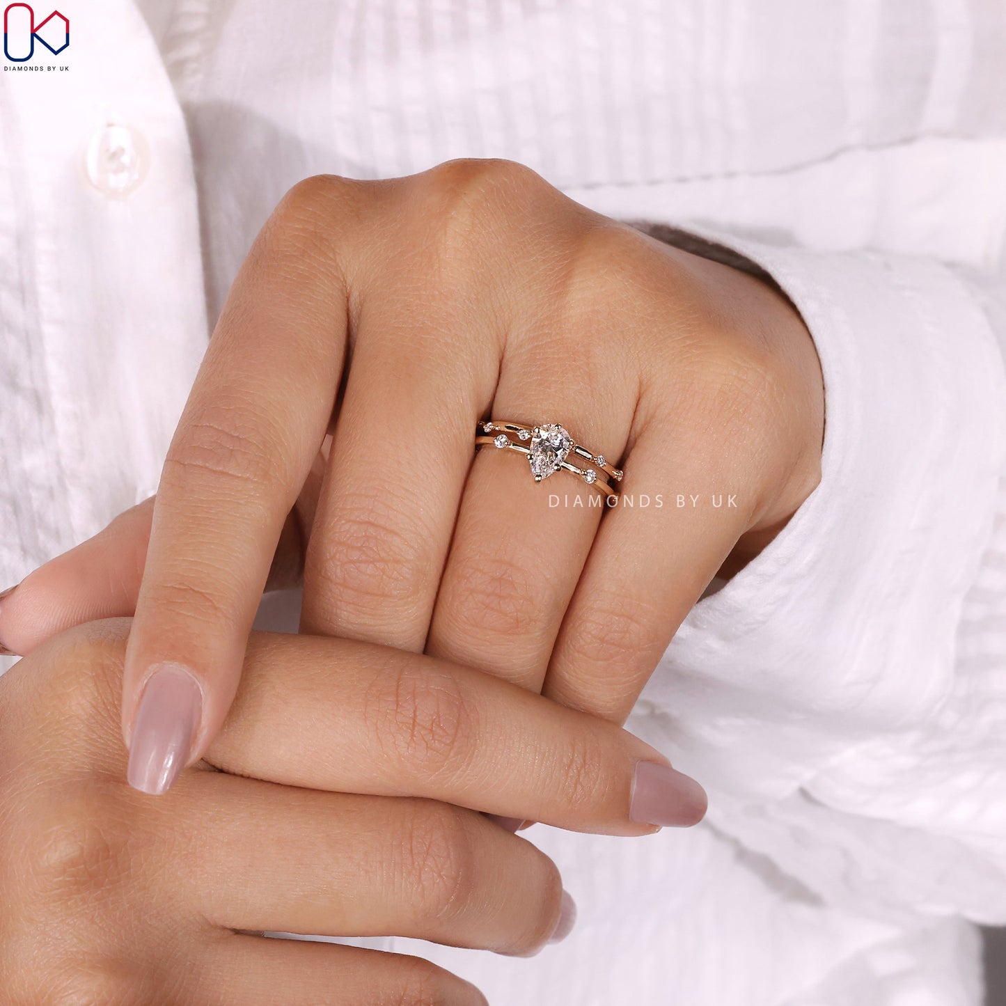 Pear Engagement Ring With Wedding Band