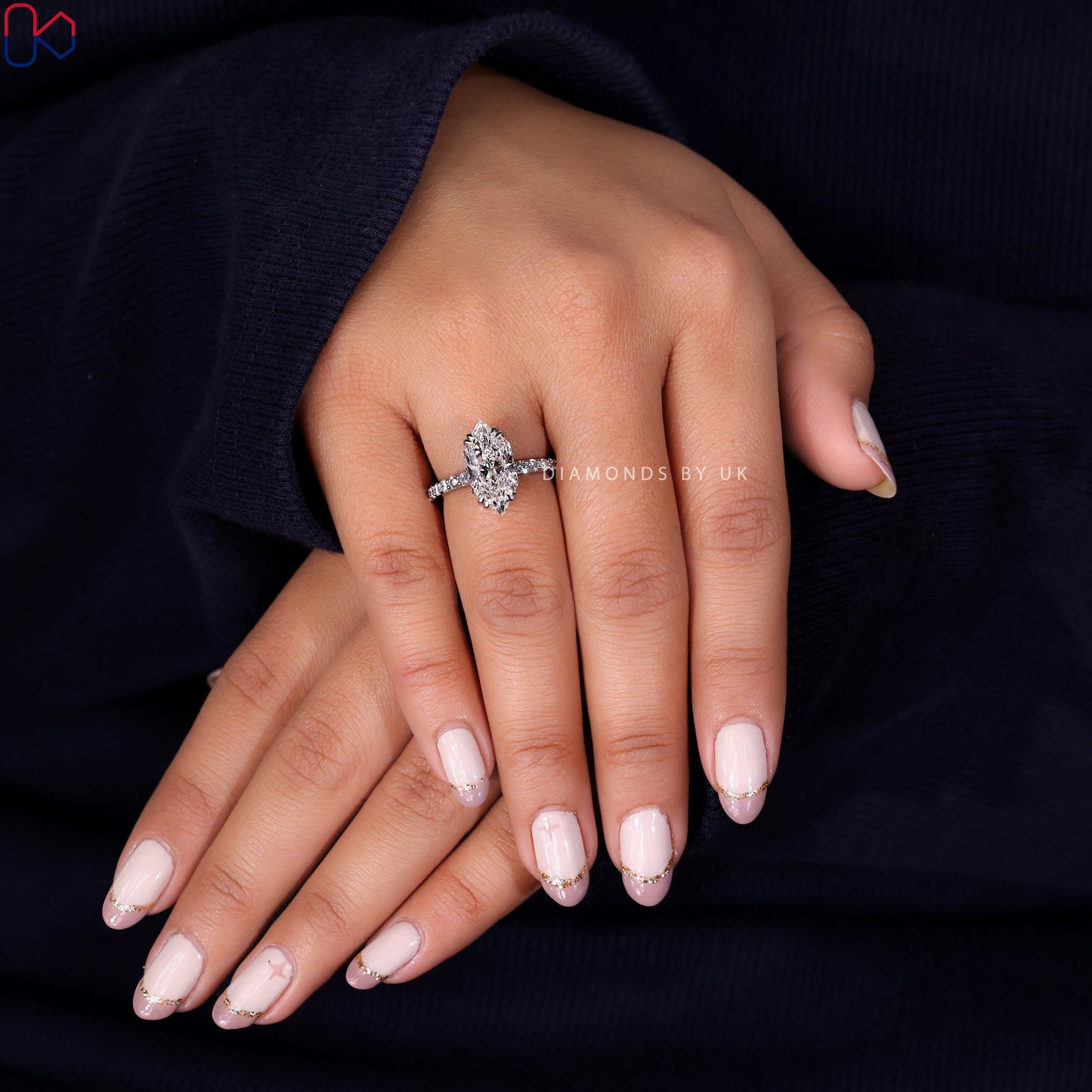 Dutch Marquise Engagement Ring - Hidden Halo
