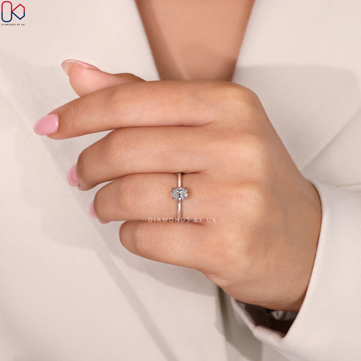 Solitaire Oval Cut Diamond Ring with Cathedral Setting