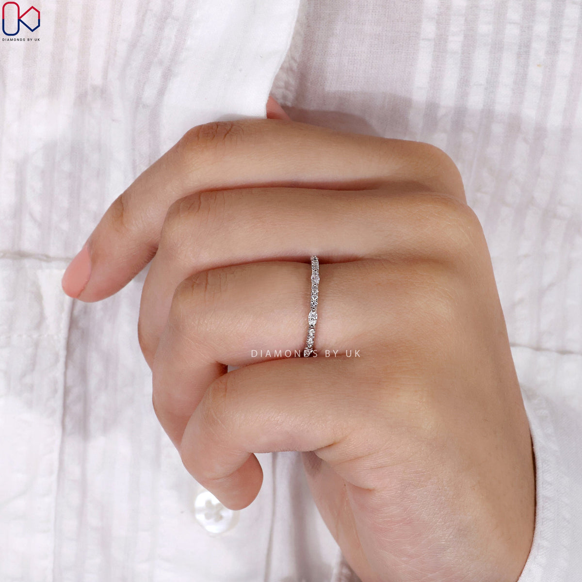Half Eternity Wedding Band In White Gold