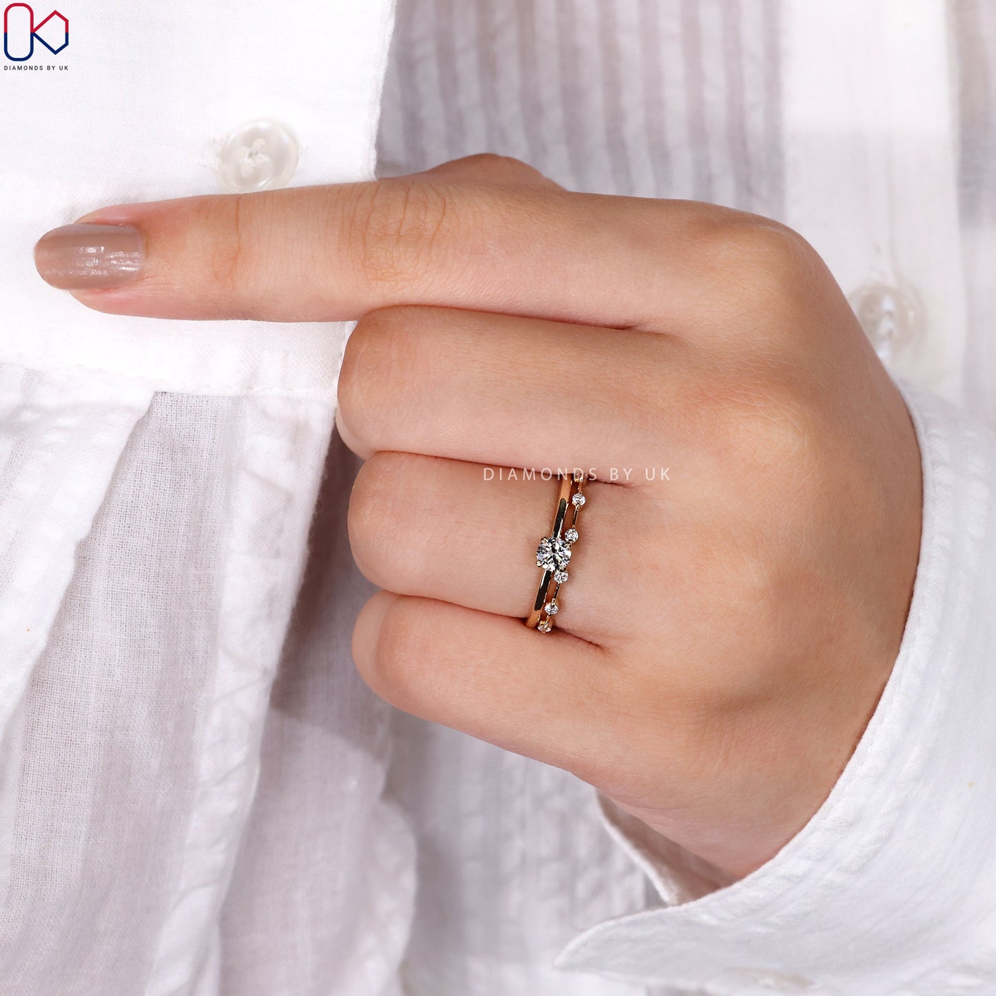 Round Cut Diamond Ring And Eternity Band