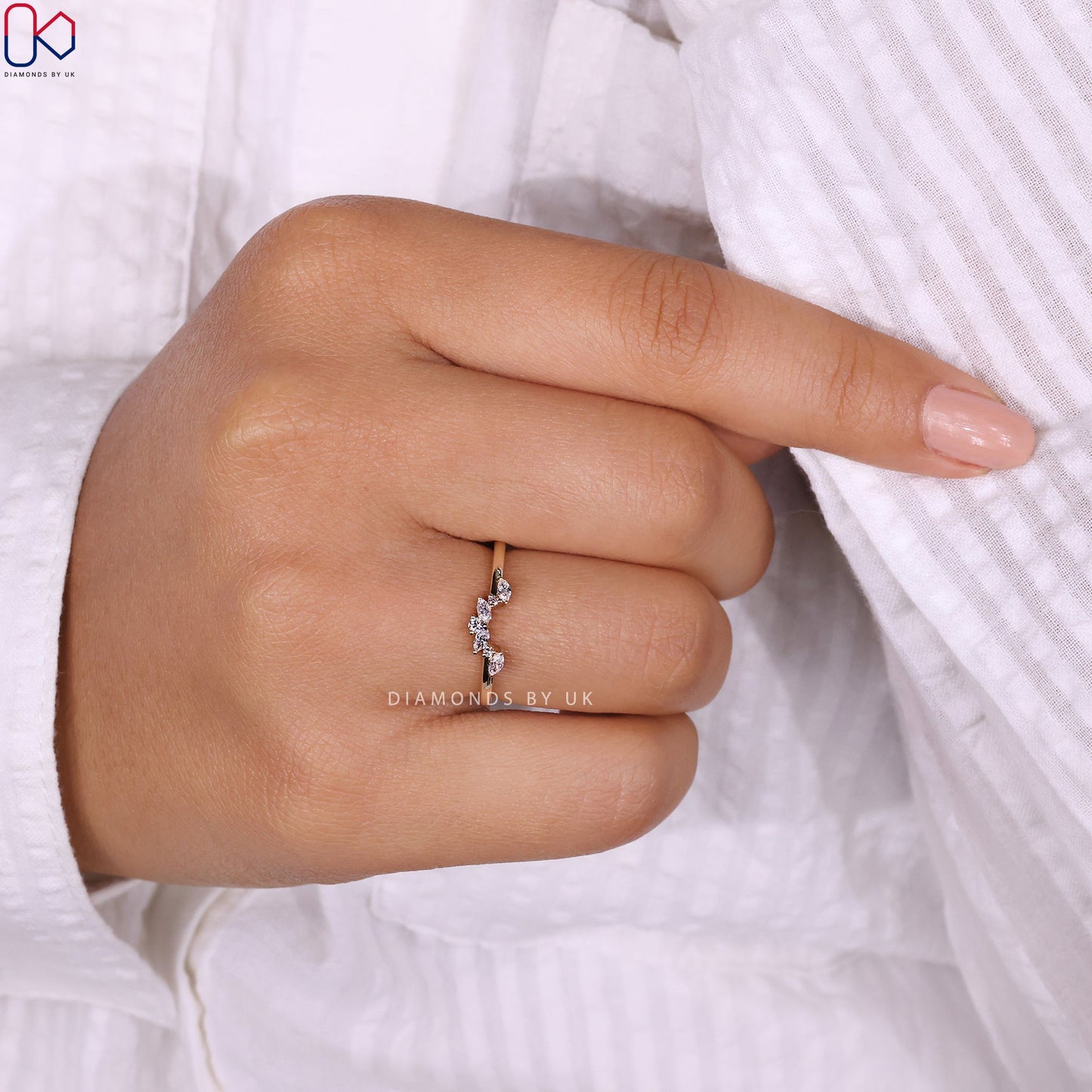 U Shaped Wedding Band - Marquise And Round Diamond