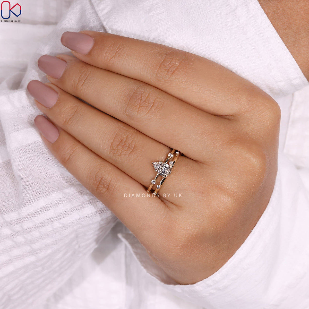 Pear Engagement Ring With Wedding Band