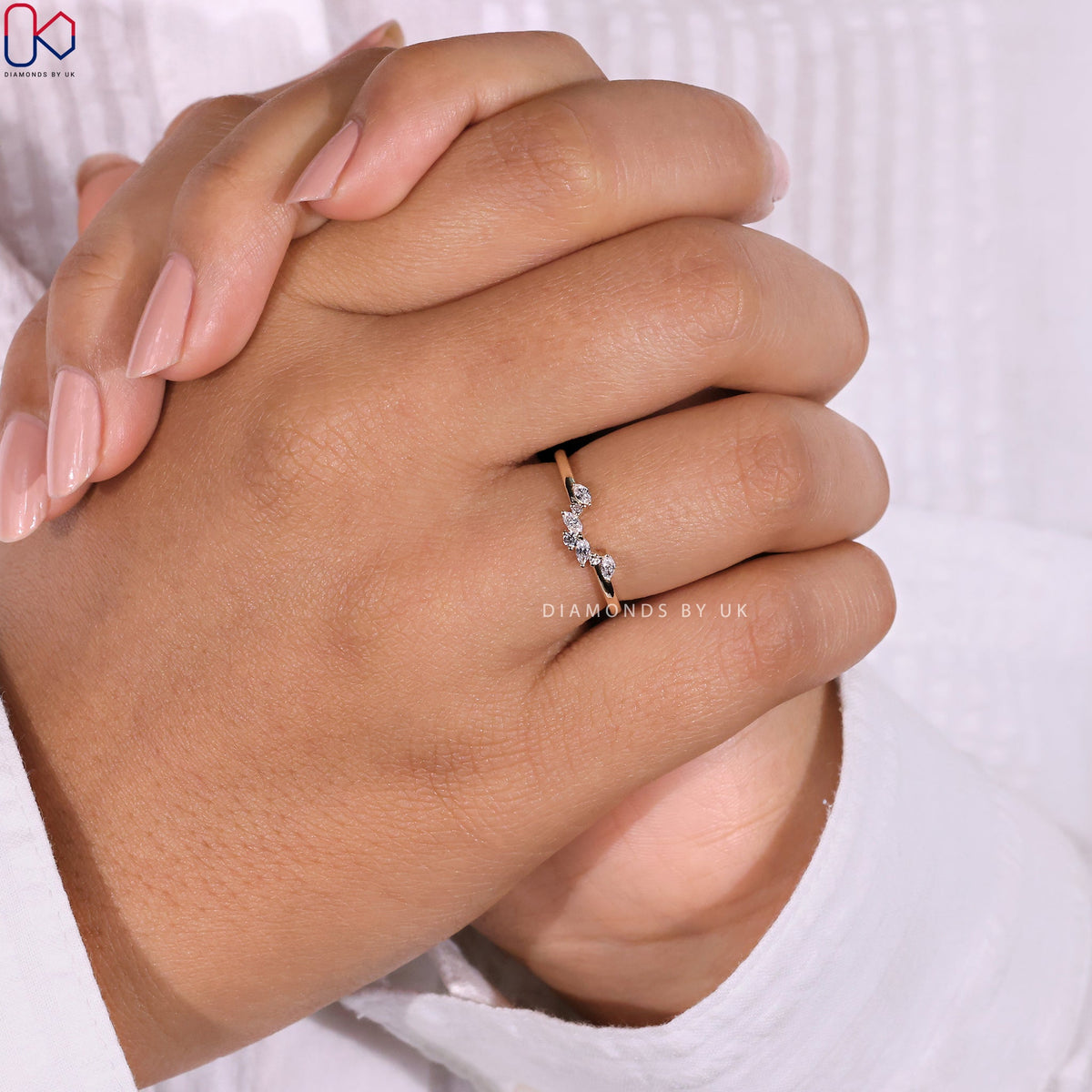 U Shaped Wedding Band - Marquise And Round Diamond