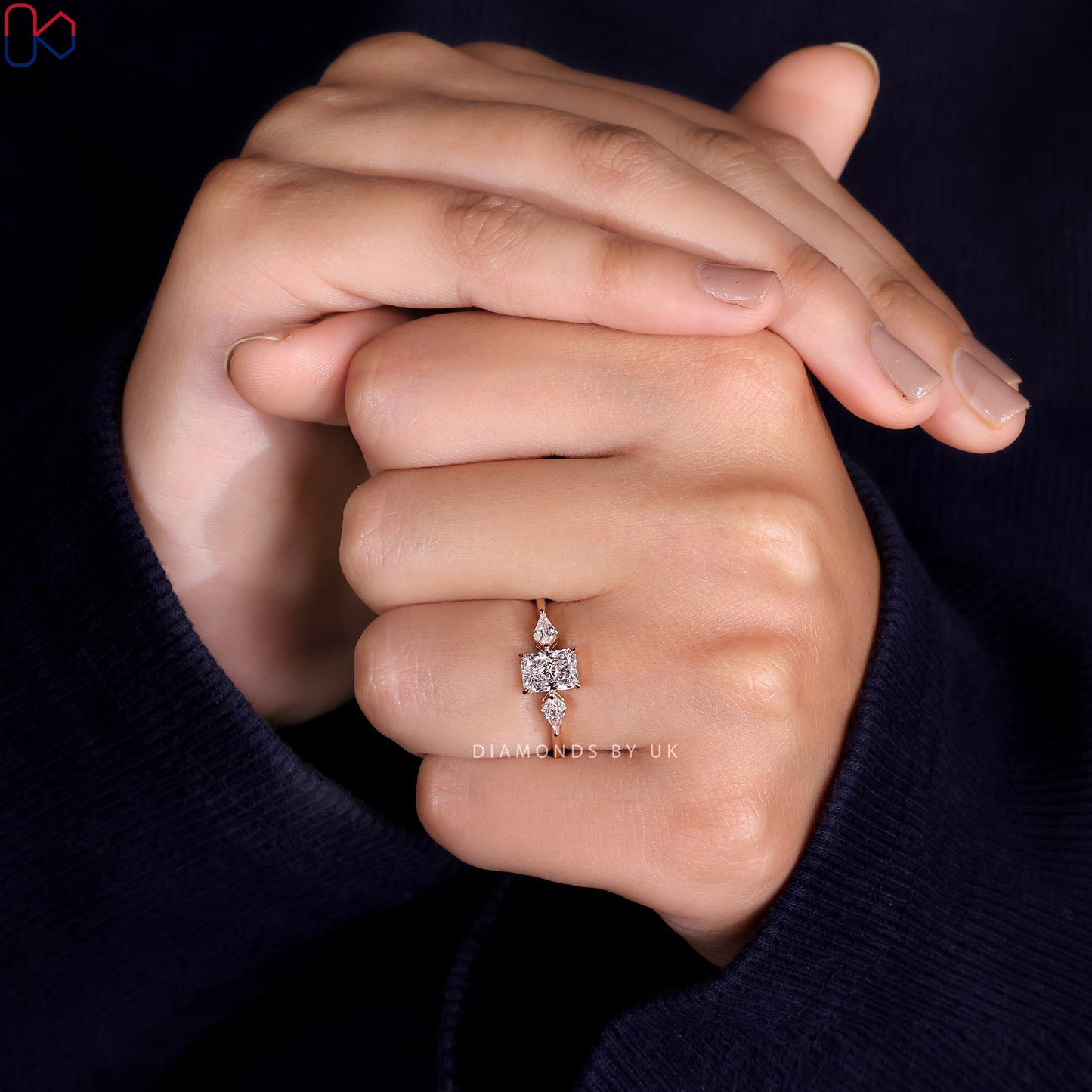 3 Stone Ring With Radiant and Kite Cut Diamonds