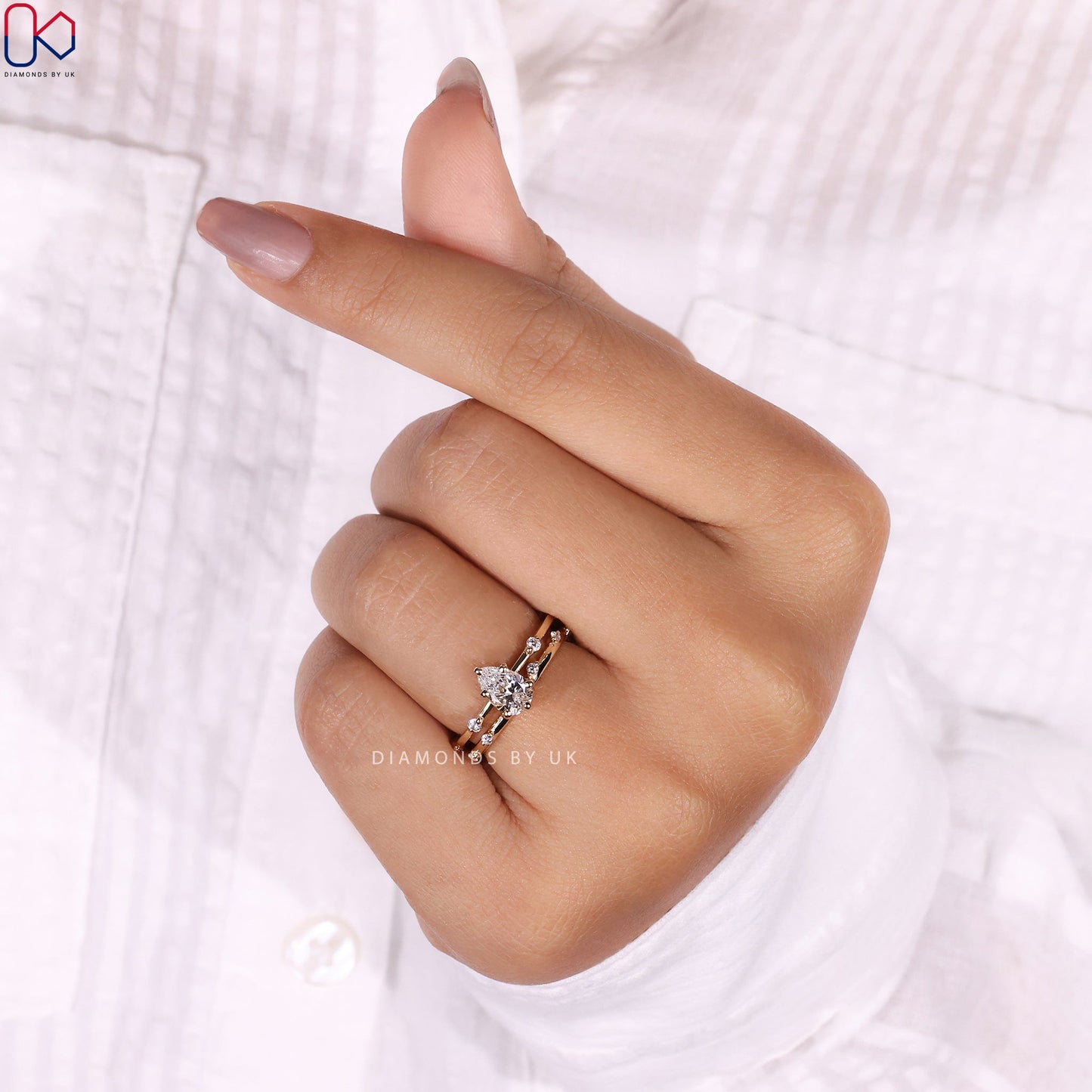 Pear Engagement Ring With Wedding Band