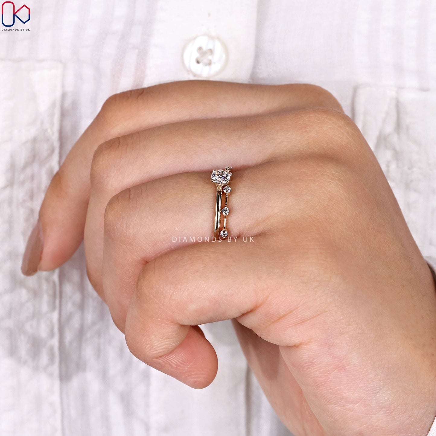 Round Cut Diamond Ring And Eternity Band