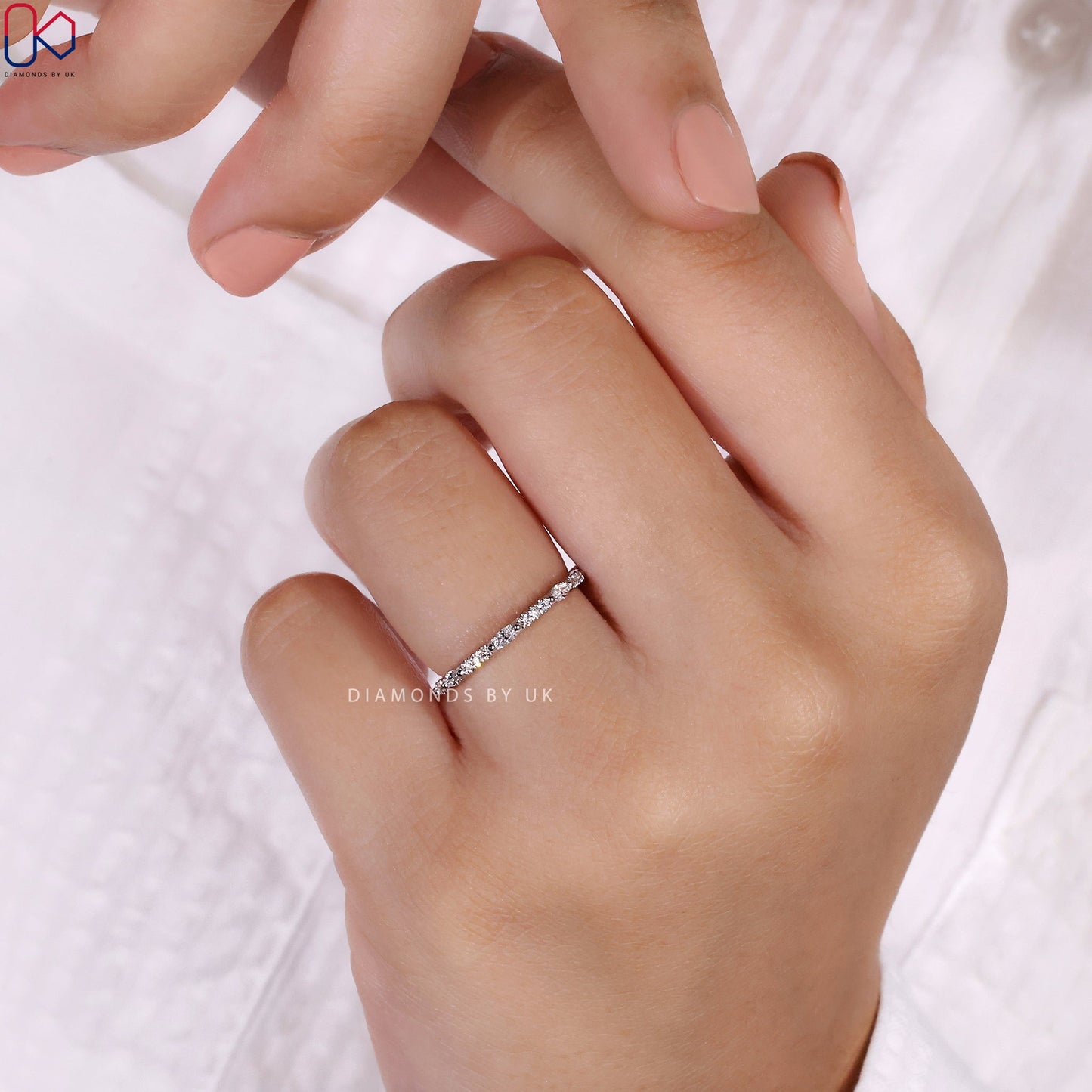 Half Eternity Wedding Band In White Gold