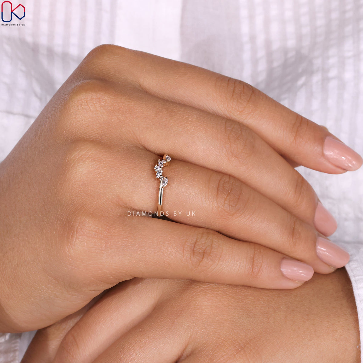 U Shaped Wedding Band - Marquise And Round Diamond