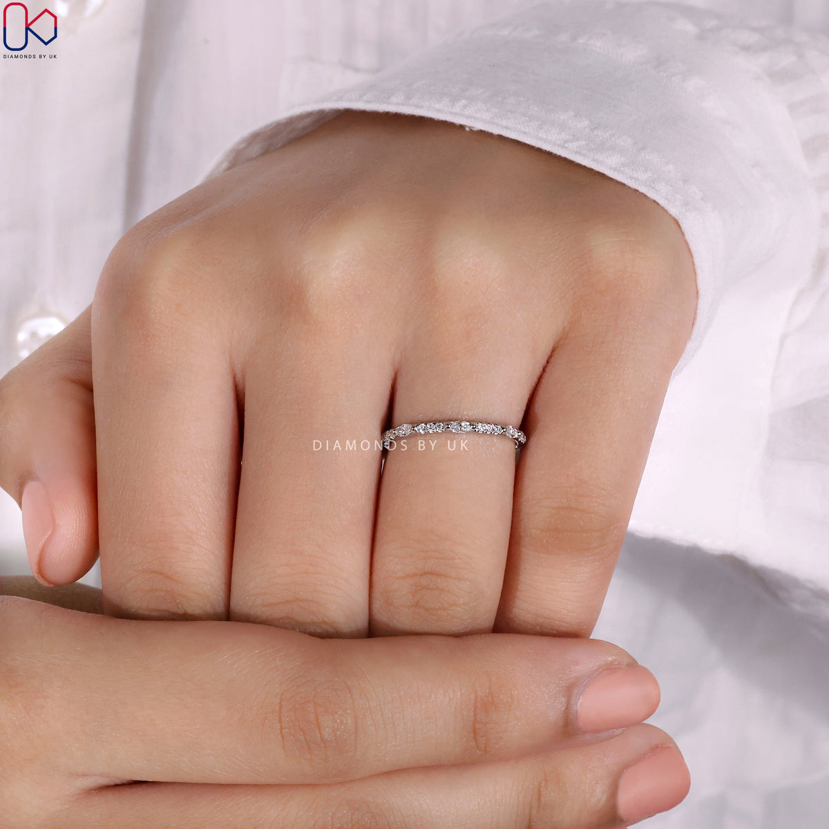 Half Eternity Wedding Band In White Gold