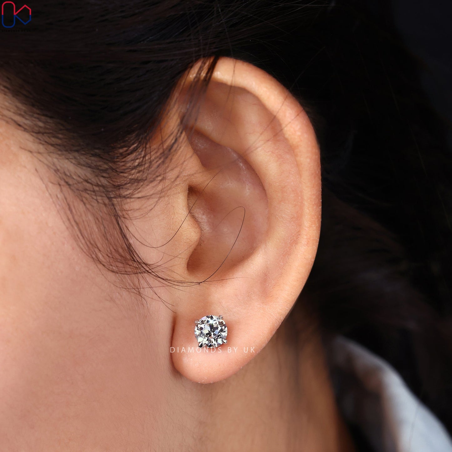 Diamond Stud Earrings - Round Old European Cut