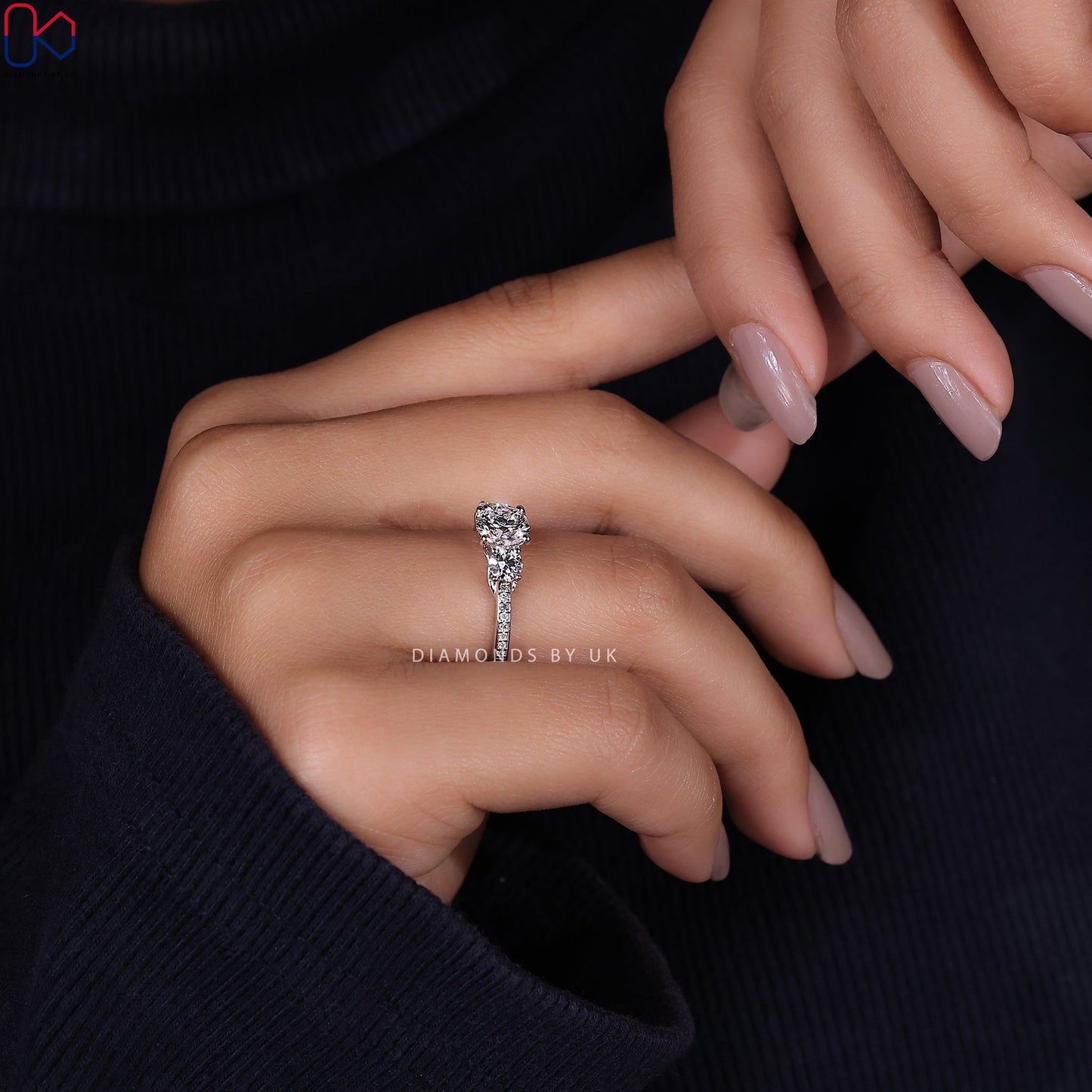 3 Stone Diamond Engagement Ring - Round Cut