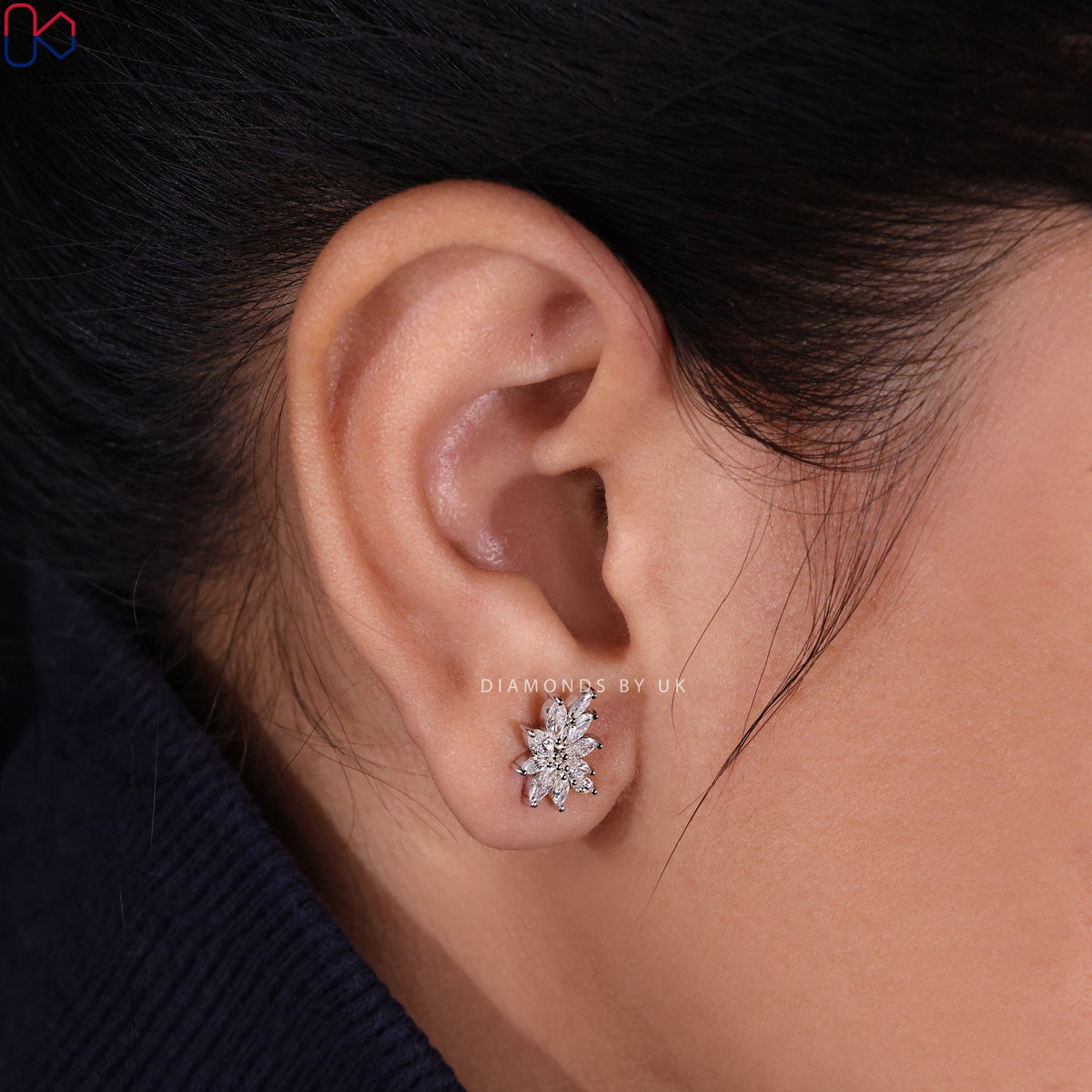 Diamond Cluster Earrings - Marquise Shape
