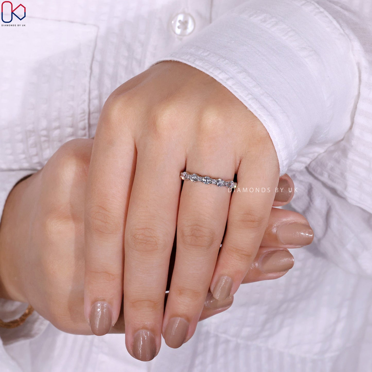 White Gold Diamond Band - Round Cut Diamond