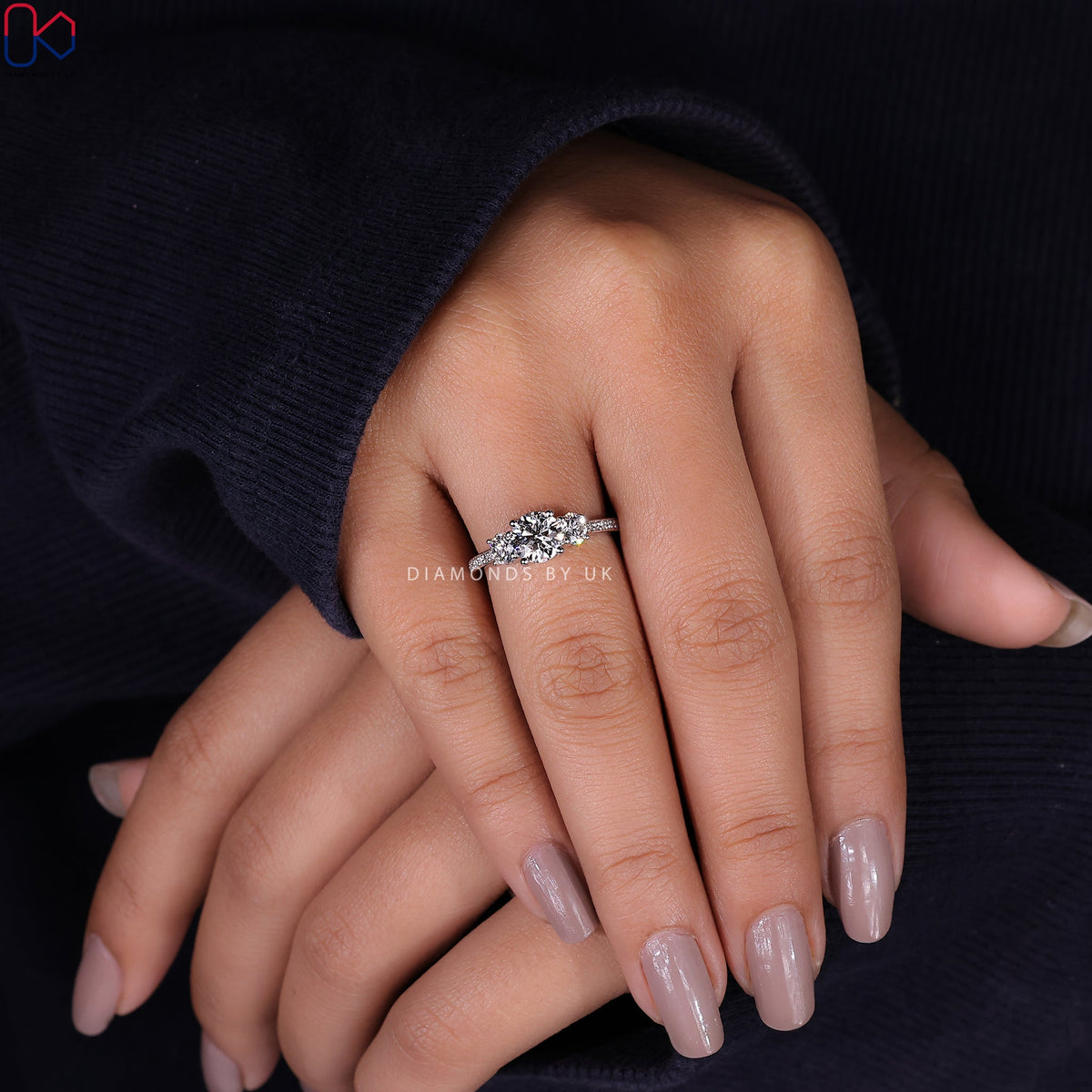 3 Stone Diamond Engagement Ring - Round Cut