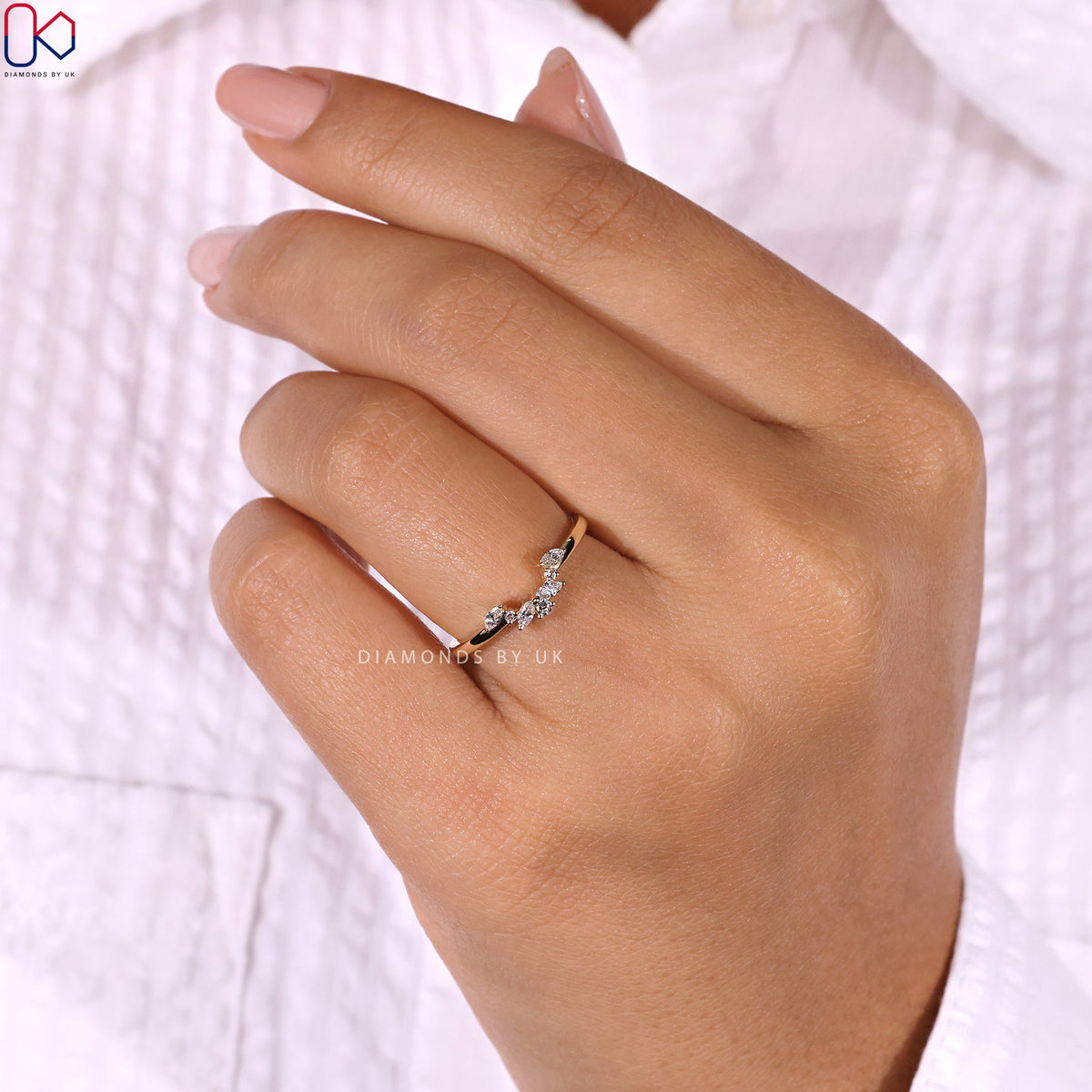 U Shaped Wedding Band - Marquise And Round Diamond