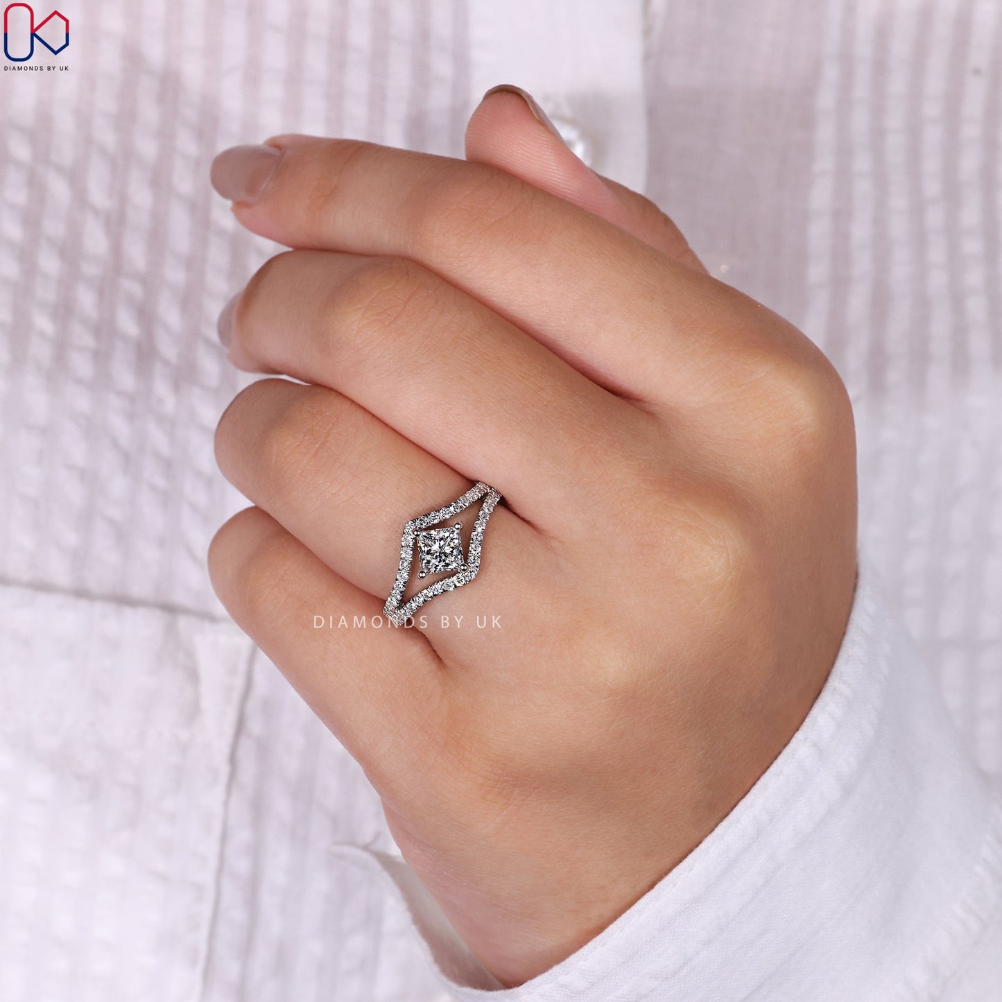 Princess Cut Diamond Ring - Split Shank Pave