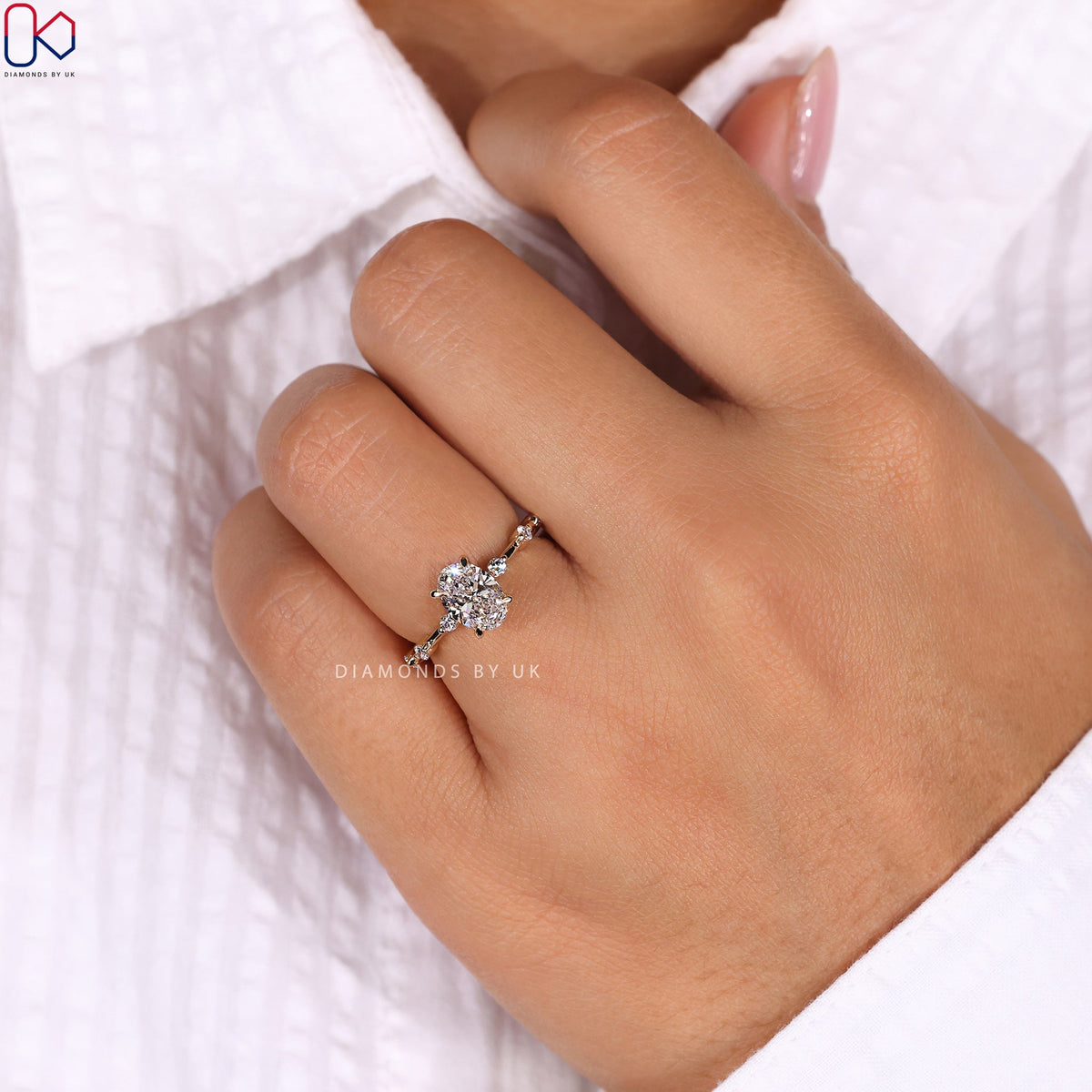 Oval Cut Diamond Ring - Distance Pave