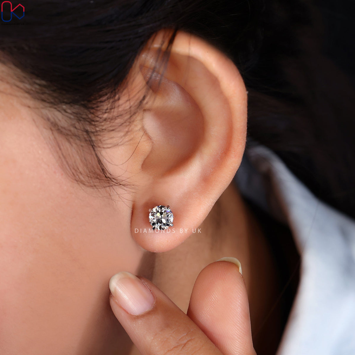 Diamond Stud Earrings - Round Old European Cut
