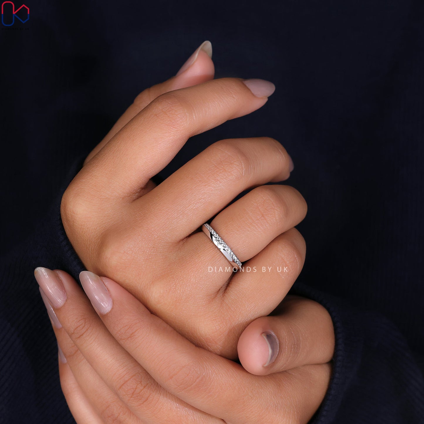 Knife Edge Wedding Band – Half Eternity