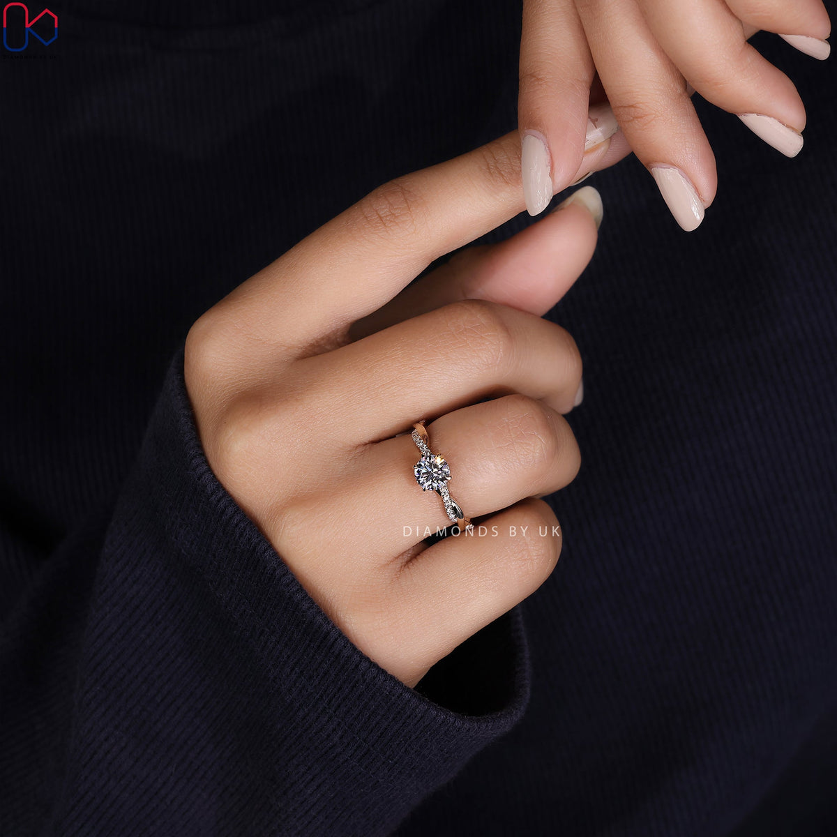 Twisted Pave Round Diamond Engagement Ring