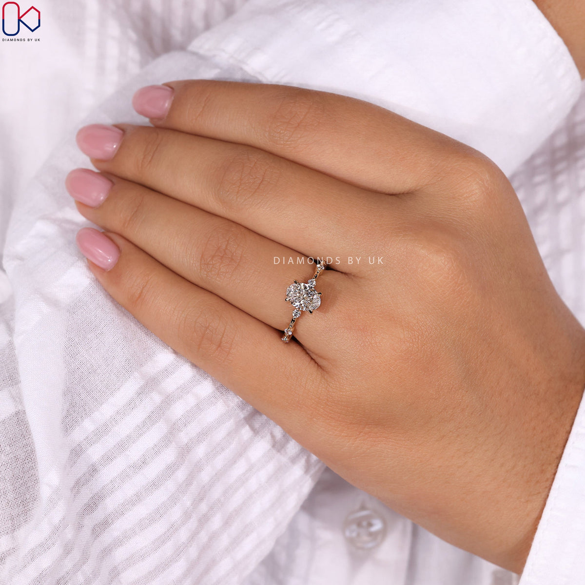 Oval Cut Diamond Ring - Distance Pave