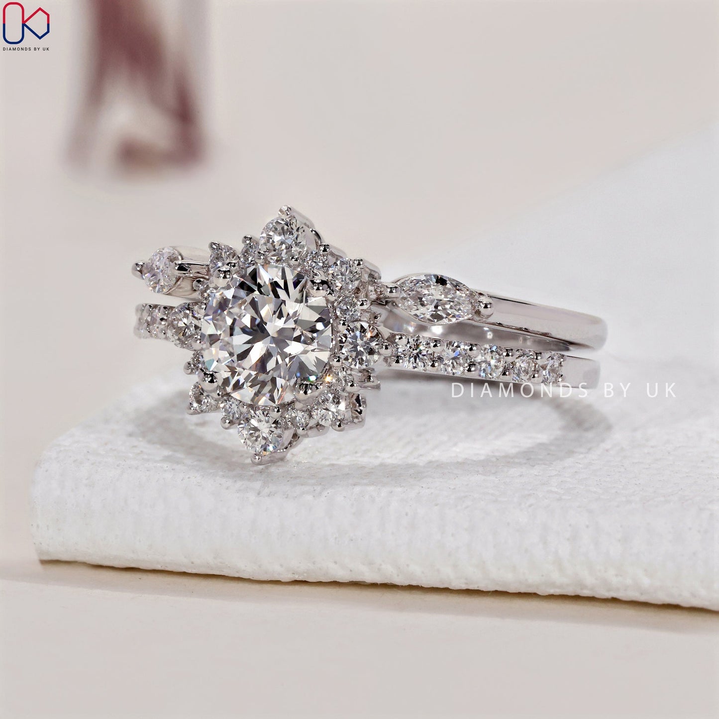 Halo Engagement Ring With Wedding Band