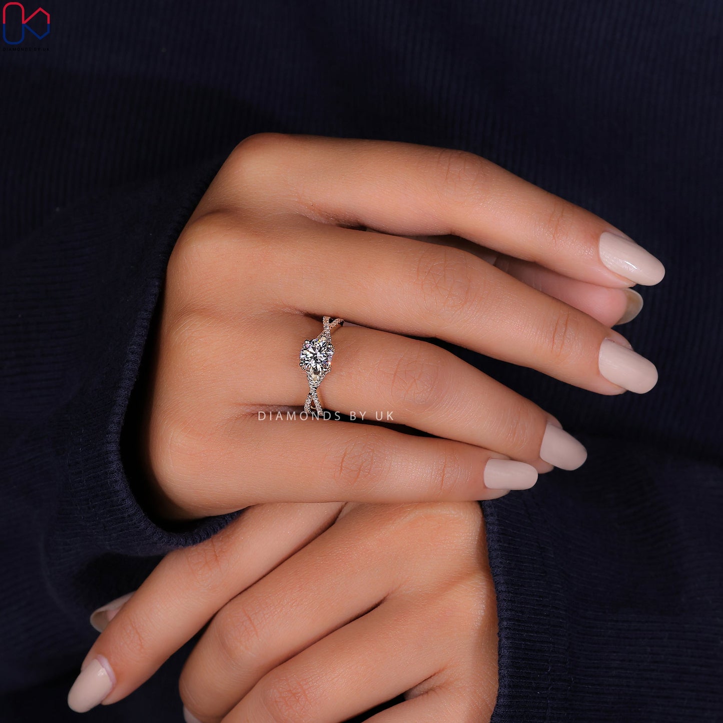 Twisted Band Engagement Ring - Round Diamond
