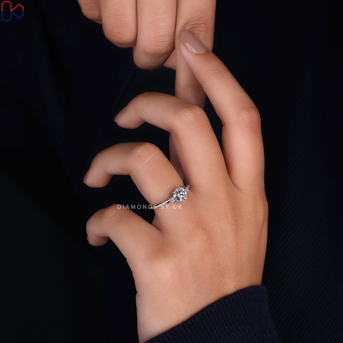 Three Diamond Engagement Ring - Round Cut