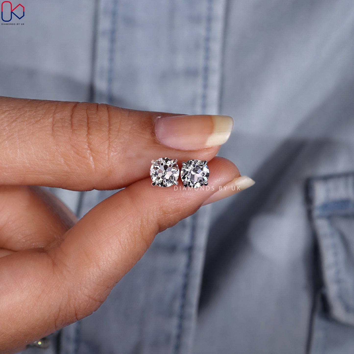 Diamond Stud Earrings - Round Old European Cut