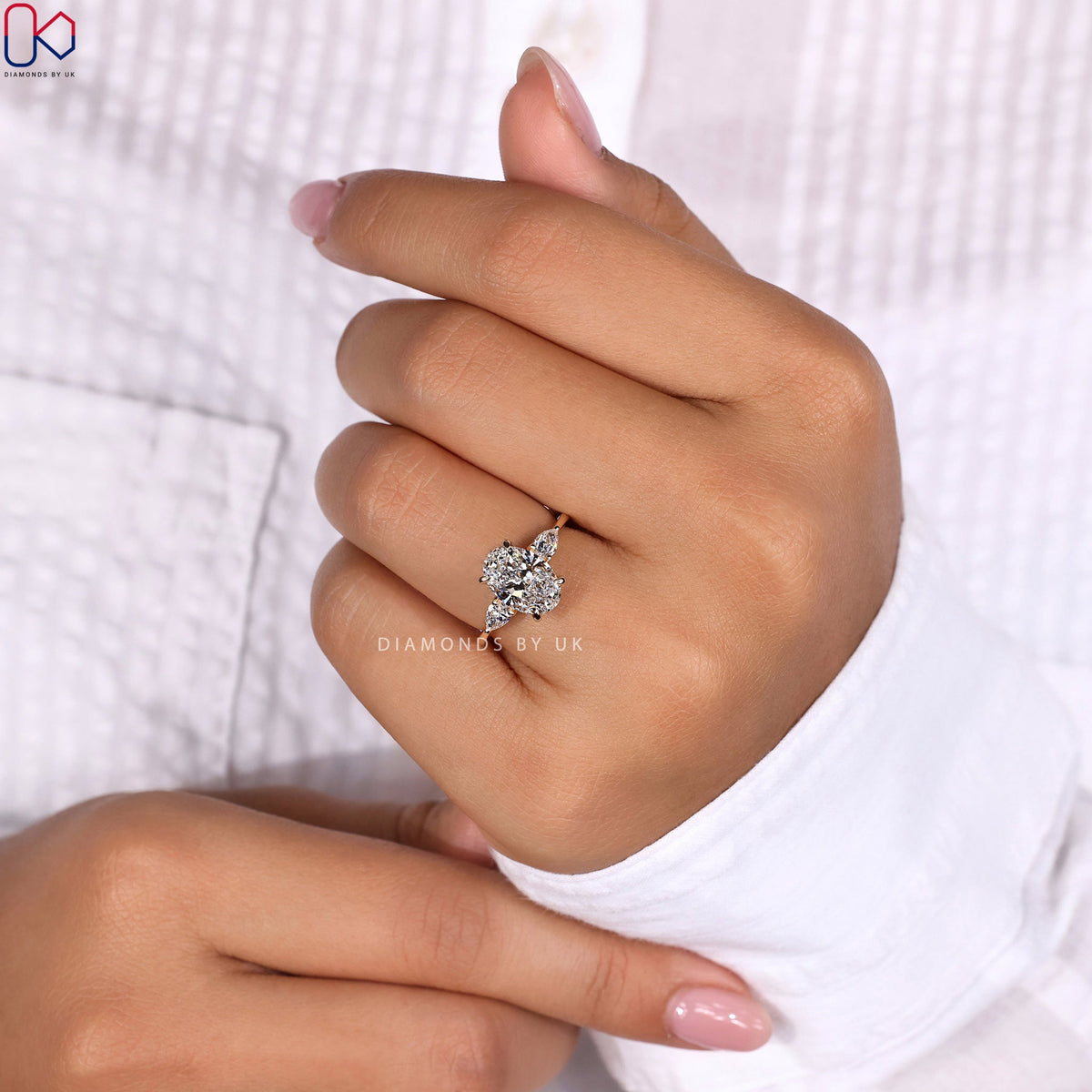 3 Stone Diamond Engagement Ring - Oval and Pear