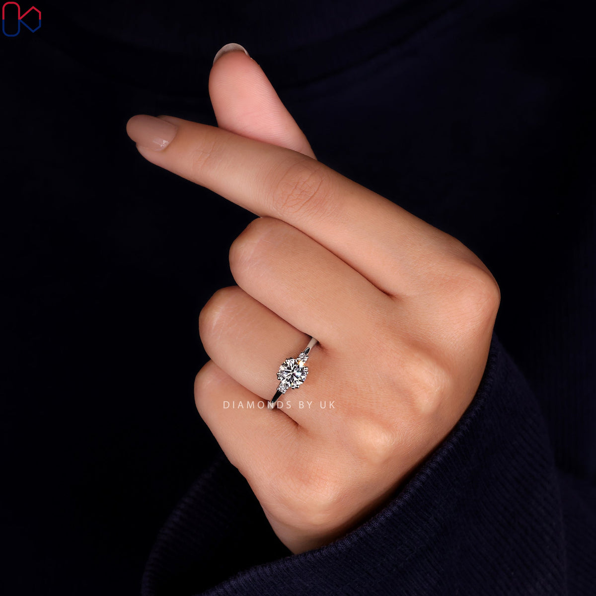 Three Diamond Engagement Ring - Round Cut
